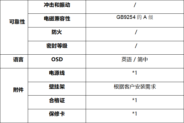 條形屏廣告機新零售行業-技術指標